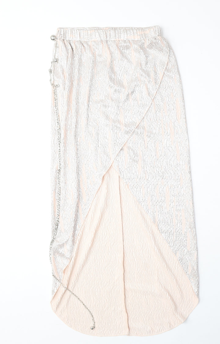 River Island Womens Pink Herringbone Polyester A-Line Skirt Size 8 - Chain Belt Included