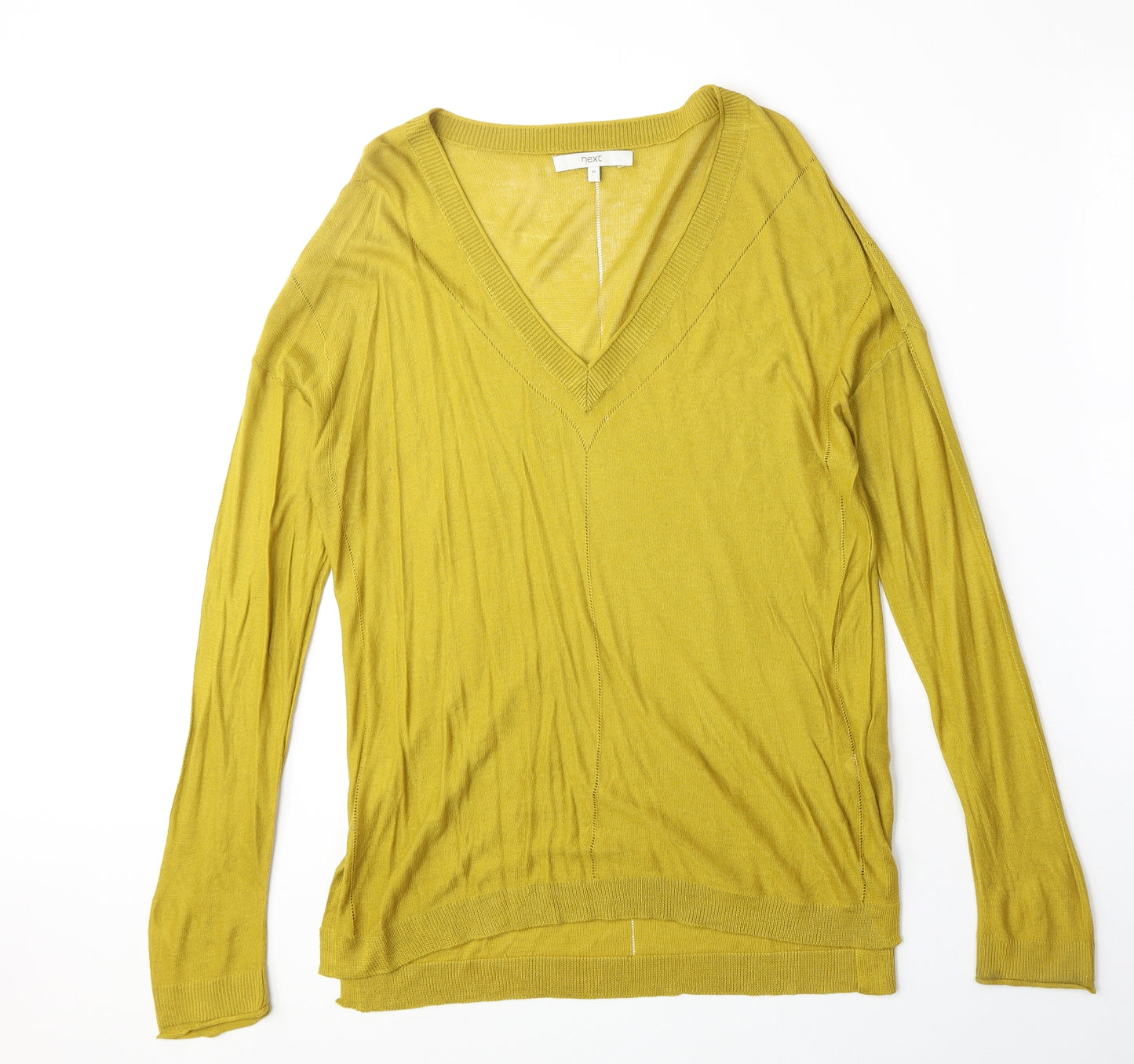 NEXT Womens Yellow V-Neck Viscose Pullover Jumper Size 14
