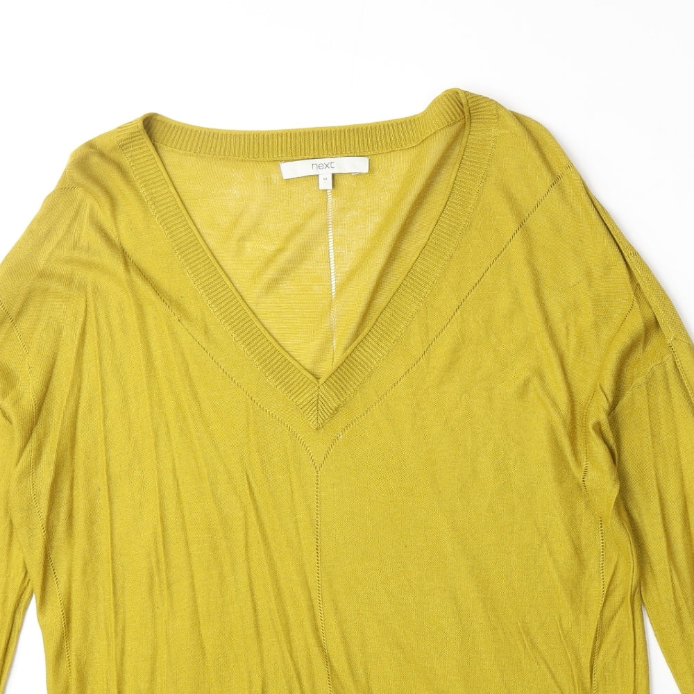 NEXT Womens Yellow V-Neck Viscose Pullover Jumper Size 14