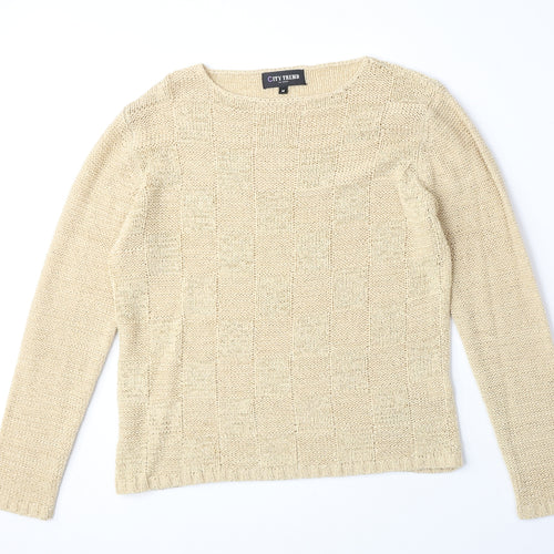 City Trends Womens Beige Round Neck Acrylic Pullover Jumper Size M