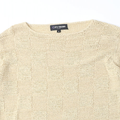 City Trends Womens Beige Round Neck Acrylic Pullover Jumper Size M