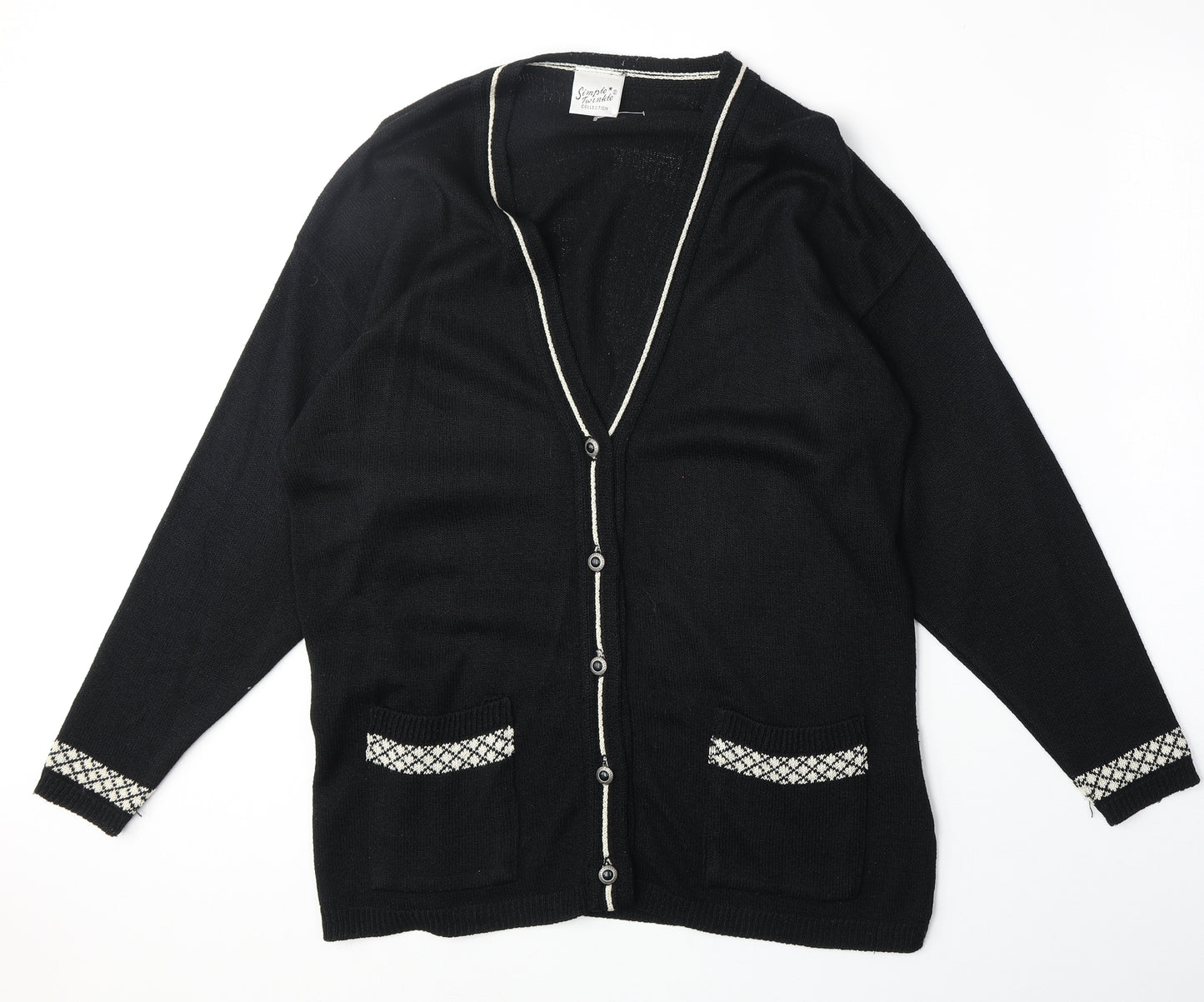 Simple Twinkle Womens Black V-Neck Acrylic Cardigan Jumper Size S