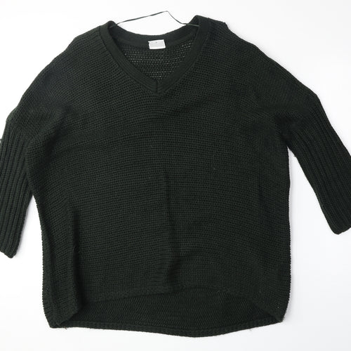 Noisy may Womens Green V-Neck Acrylic Pullover Jumper Size M