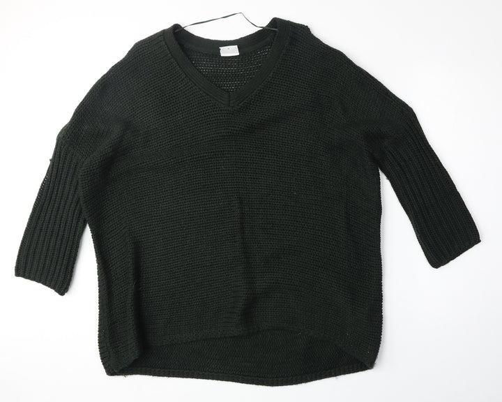 Noisy may Womens Green V-Neck Acrylic Pullover Jumper Size M