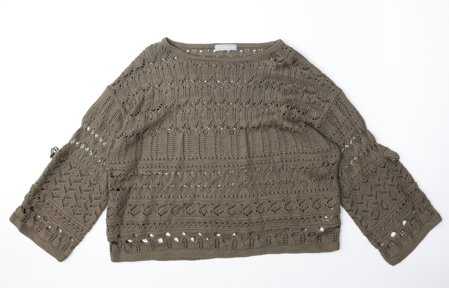 Marks and Spencer Womens Brown Round Neck Geometric Acrylic Pullover Jumper Size 18