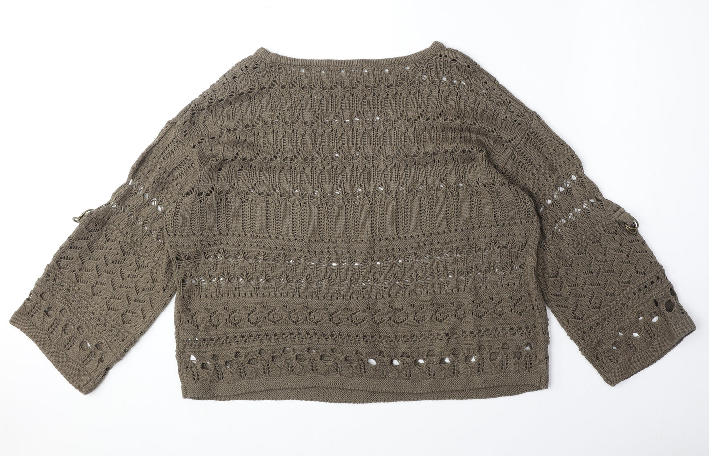 Marks and Spencer Womens Brown Round Neck Geometric Acrylic Pullover Jumper Size 18