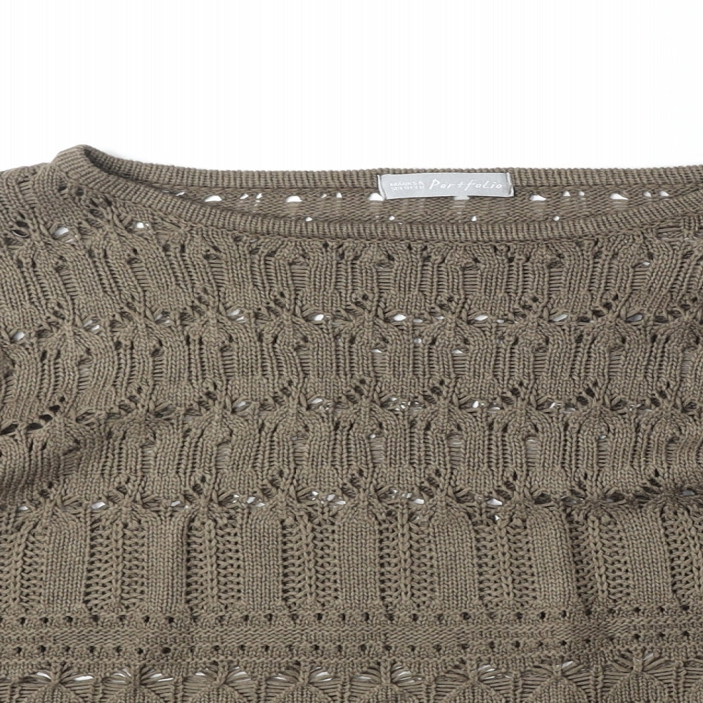 Marks and Spencer Womens Brown Round Neck Geometric Acrylic Pullover Jumper Size 18