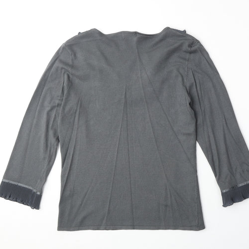 Marks and Spencer Womens Grey V-Neck Viscose Pullover Jumper Size 14 - Lace Detail