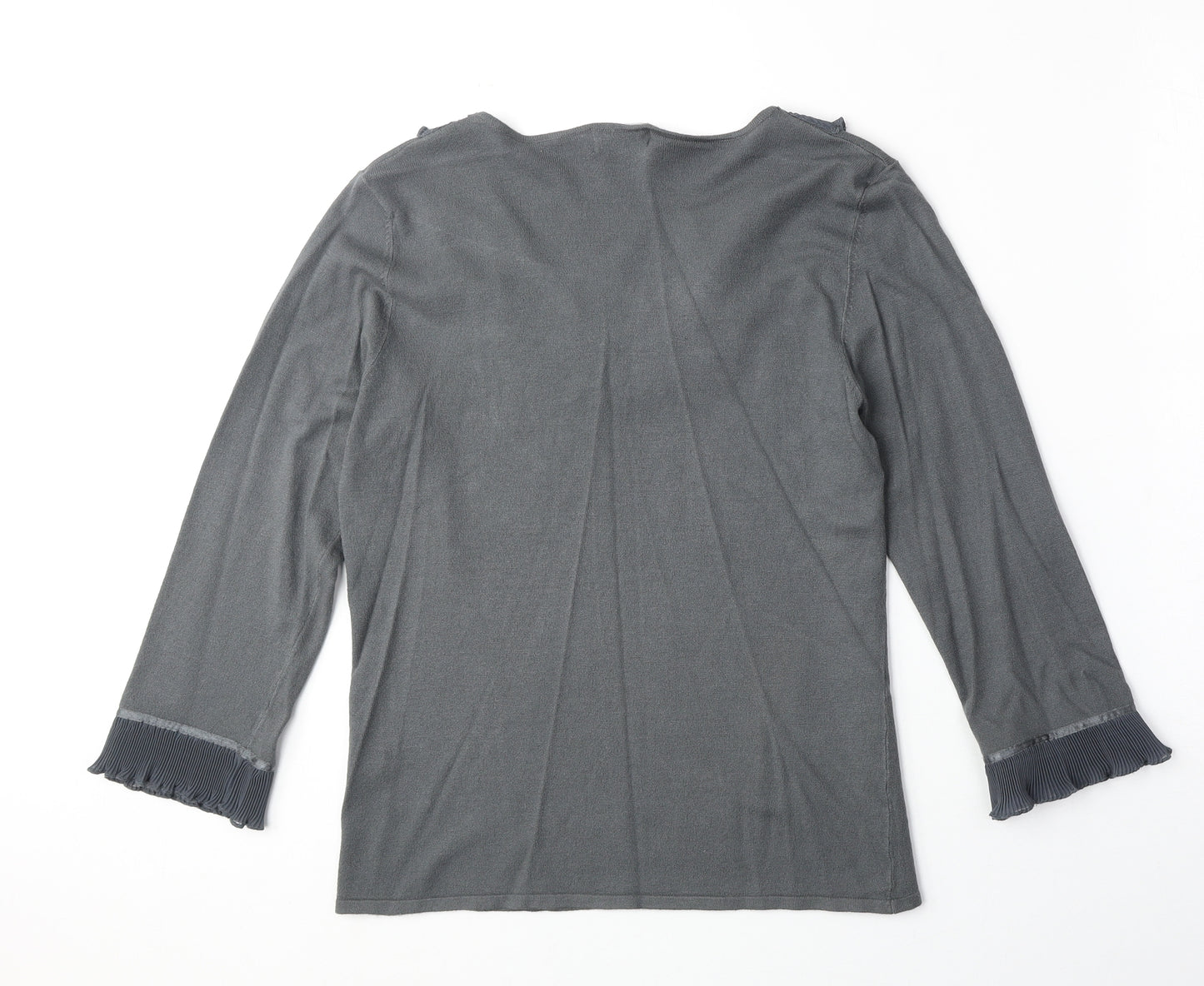 Marks and Spencer Womens Grey V-Neck Viscose Pullover Jumper Size 14 - Lace Detail