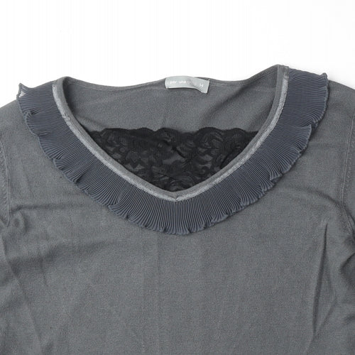 Marks and Spencer Womens Grey V-Neck Viscose Pullover Jumper Size 14 - Lace Detail