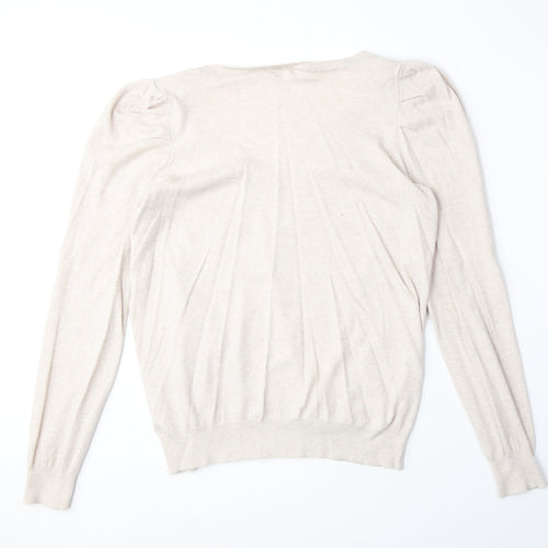 H&M Womens Beige V-Neck Cotton Pullover Jumper Size L