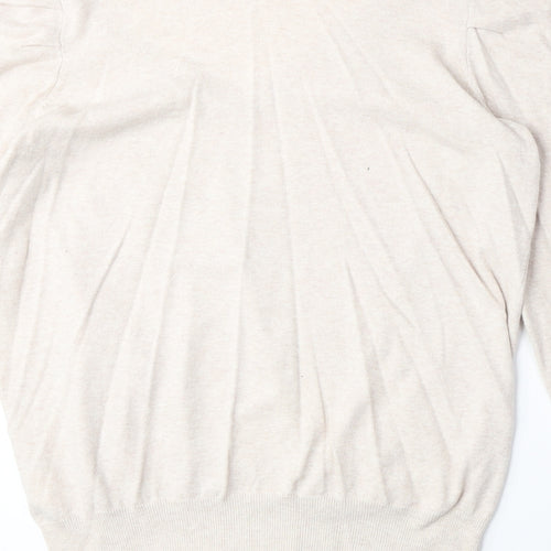 H&M Womens Beige V-Neck Cotton Pullover Jumper Size L