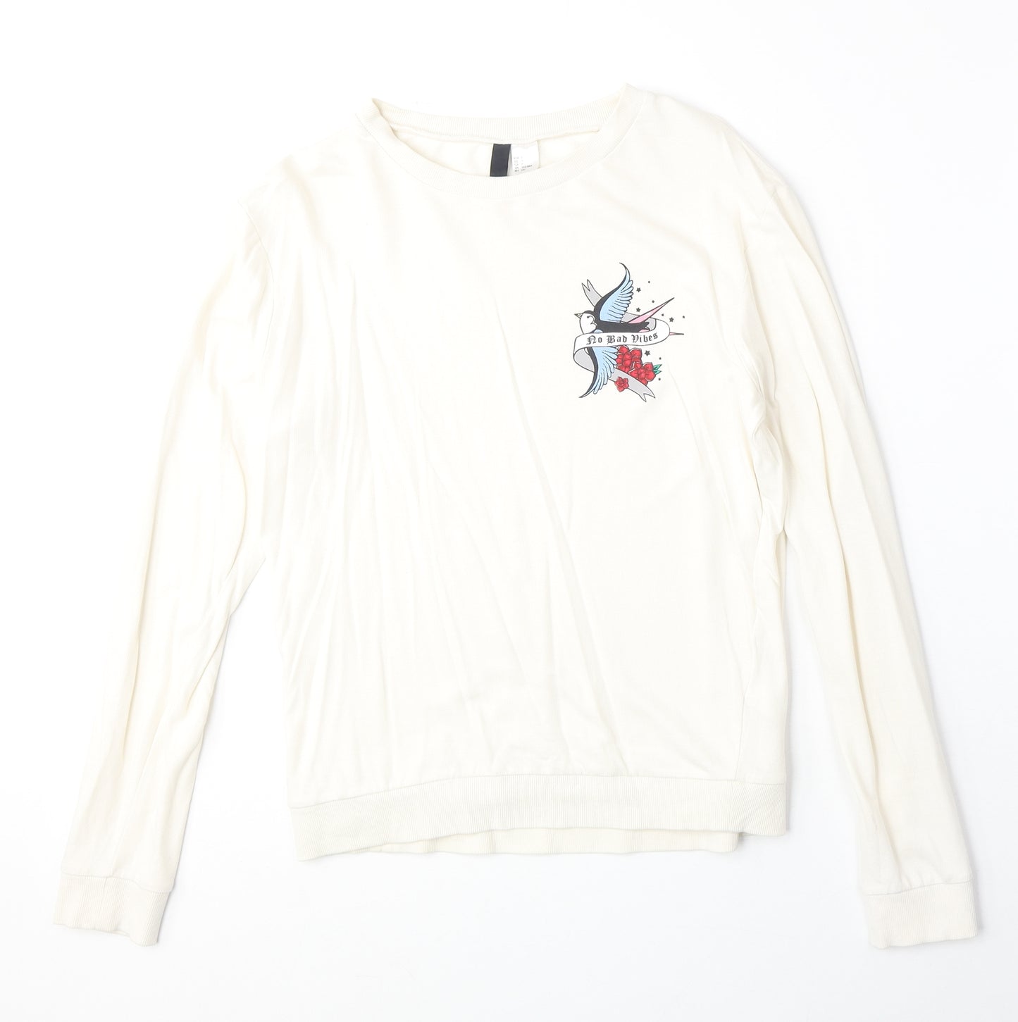 H&M Womens Beige 100% Cotton Pullover Sweatshirt Size S Pullover - No Bad Vibes