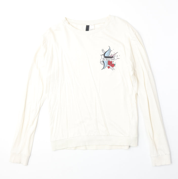H&M Womens Beige 100% Cotton Pullover Sweatshirt Size S Pullover - No Bad Vibes