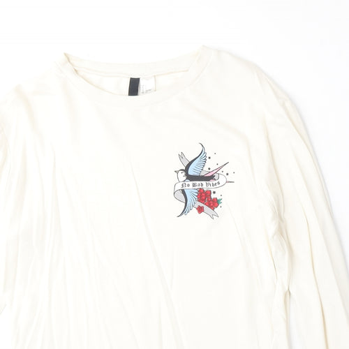H&M Womens Beige 100% Cotton Pullover Sweatshirt Size S Pullover - No Bad Vibes