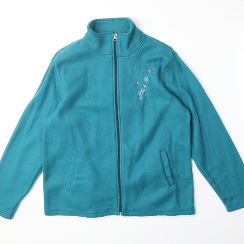 Anne De Lancay Womens Blue Jacket Size M Zip - Flower Detail
