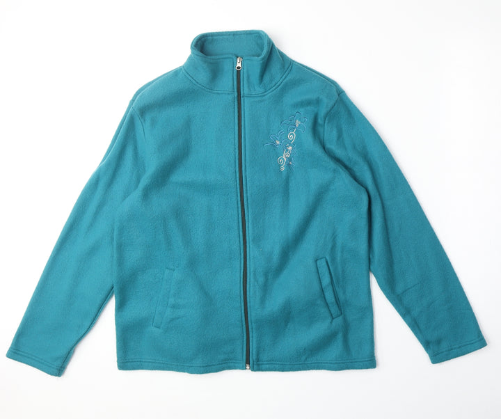 Anne De Lancay Womens Blue Jacket Size M Zip - Flower Detail