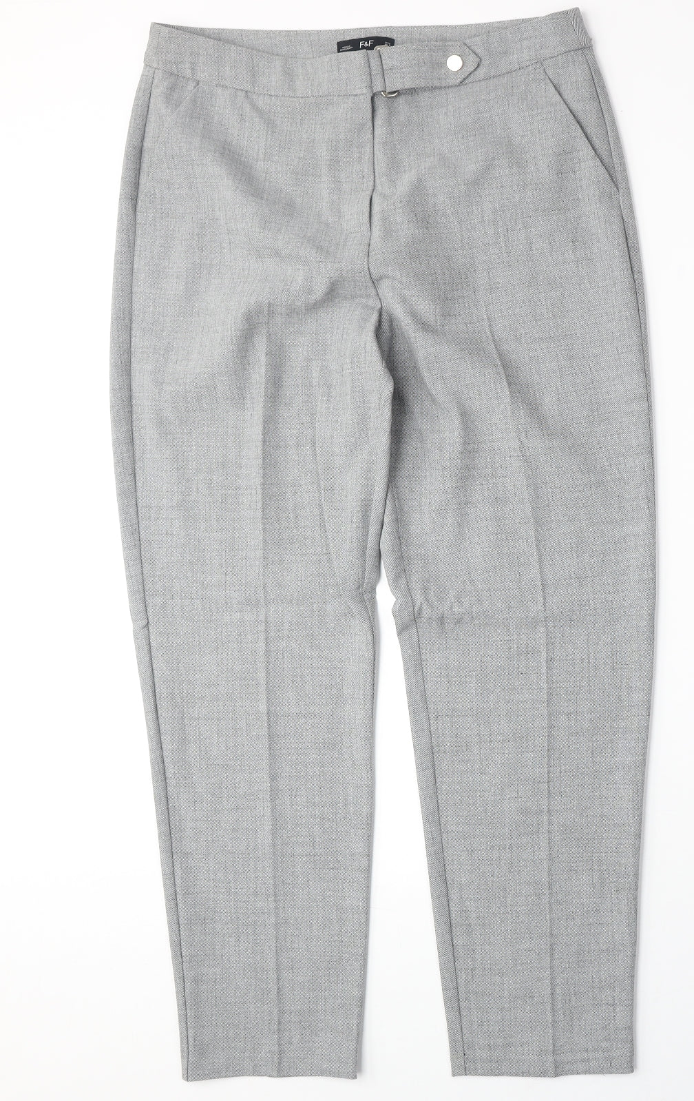 F&F Womens Grey Polyester Chino Trousers Size 12 Regular Zip
