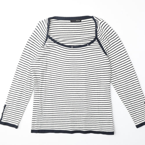George Womens White Scoop Neck Striped Viscose Pullover Jumper Size 16