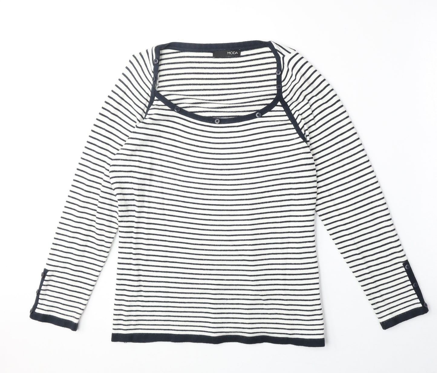 George Womens White Scoop Neck Striped Viscose Pullover Jumper Size 16
