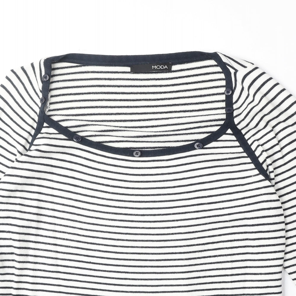 George Womens White Scoop Neck Striped Viscose Pullover Jumper Size 16