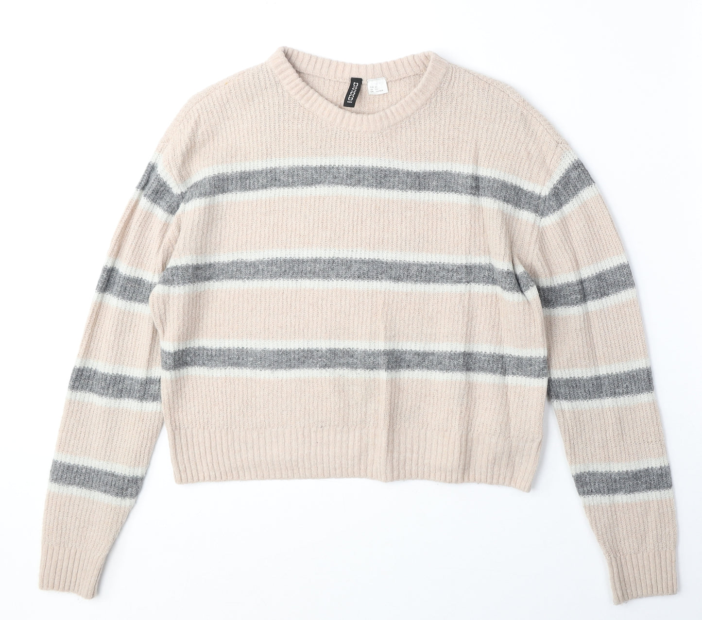Divided by H&M Womens Pink Round Neck Striped Acrylic Pullover Jumper Size XS