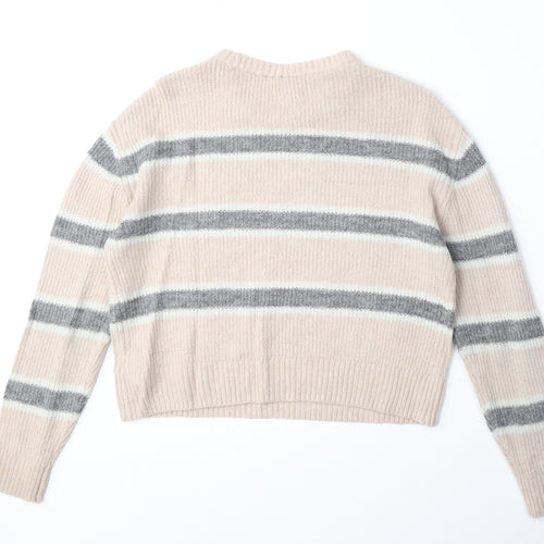 Divided by H&M Womens Pink Round Neck Striped Acrylic Pullover Jumper Size XS