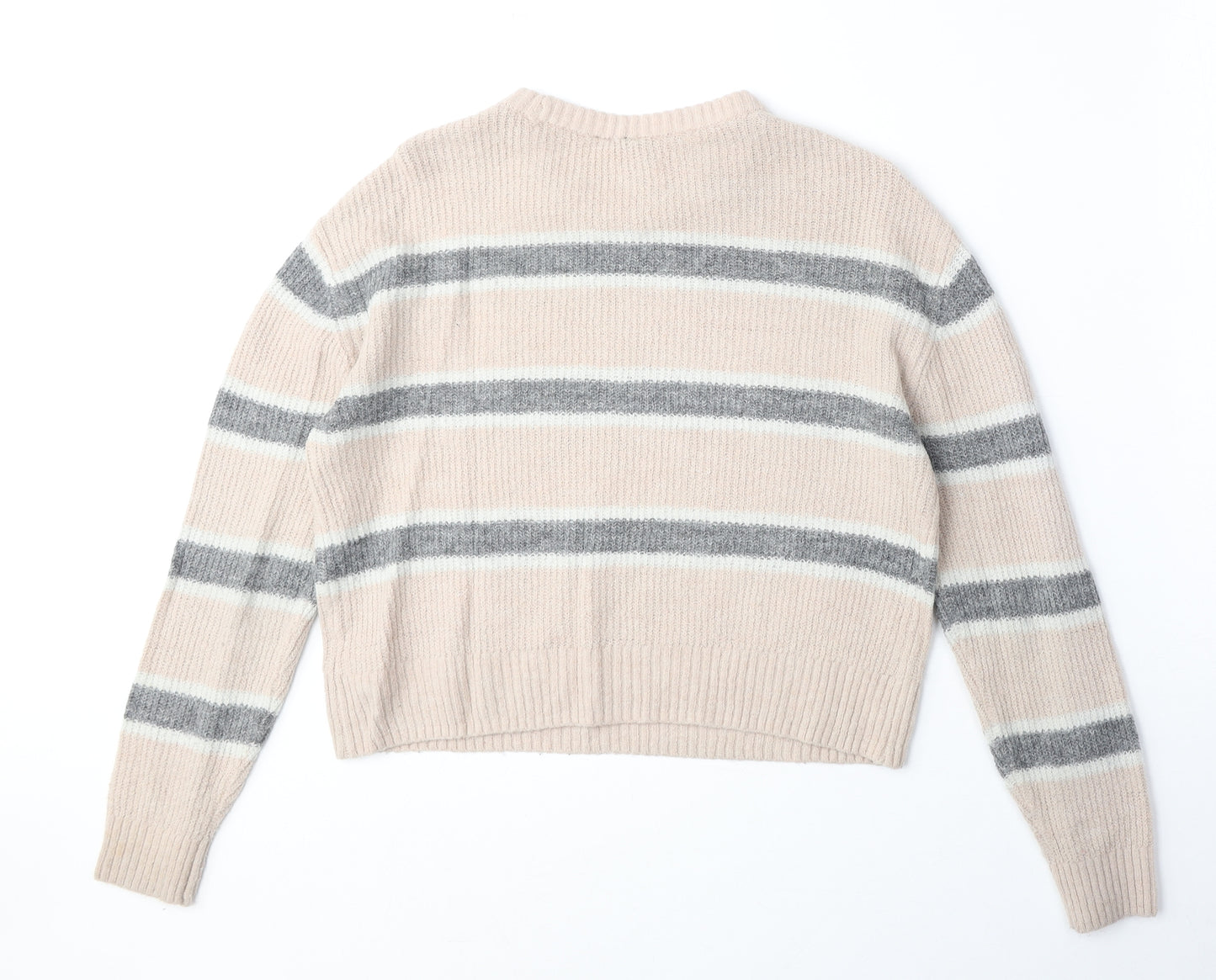 Divided by H&M Womens Pink Round Neck Striped Acrylic Pullover Jumper Size XS