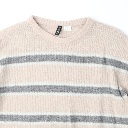 Divided by H&M Womens Pink Round Neck Striped Acrylic Pullover Jumper Size XS