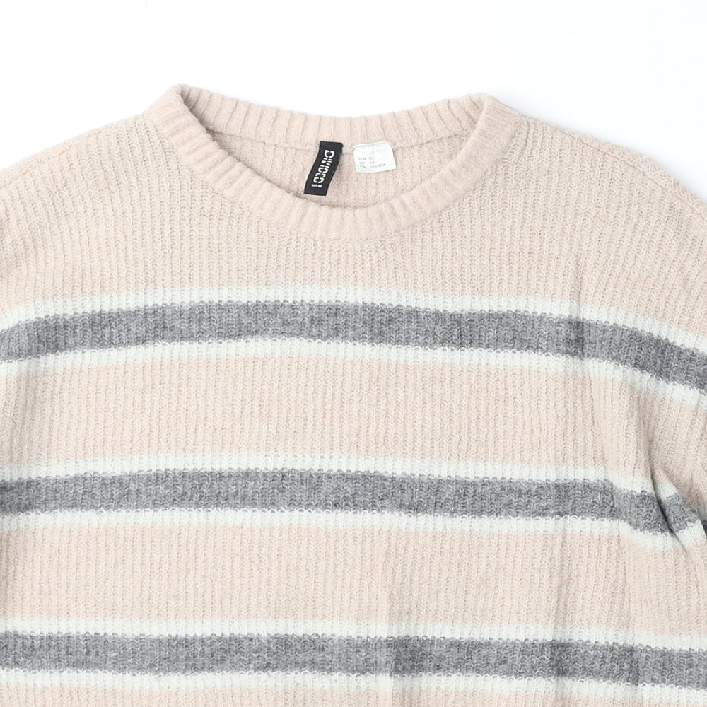 Divided by H&M Womens Pink Round Neck Striped Acrylic Pullover Jumper Size XS