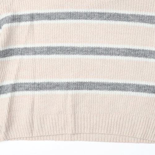 Divided by H&M Womens Pink Round Neck Striped Acrylic Pullover Jumper Size XS
