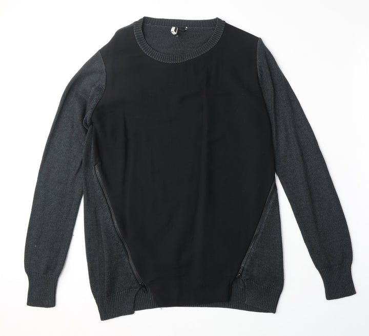 Topshop Womens Black Round Neck Acrylic Pullover Jumper Size 8