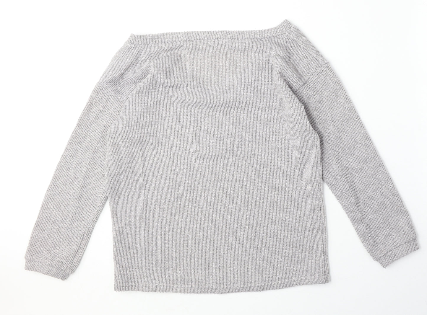 Preworn Womens Grey V-Neck Polyester Pullover Jumper Size S