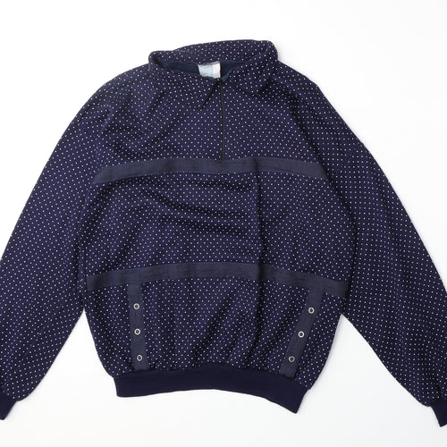 Le Charade Womens Black Polka Dot Cotton Pullover Sweatshirt Size L Zip