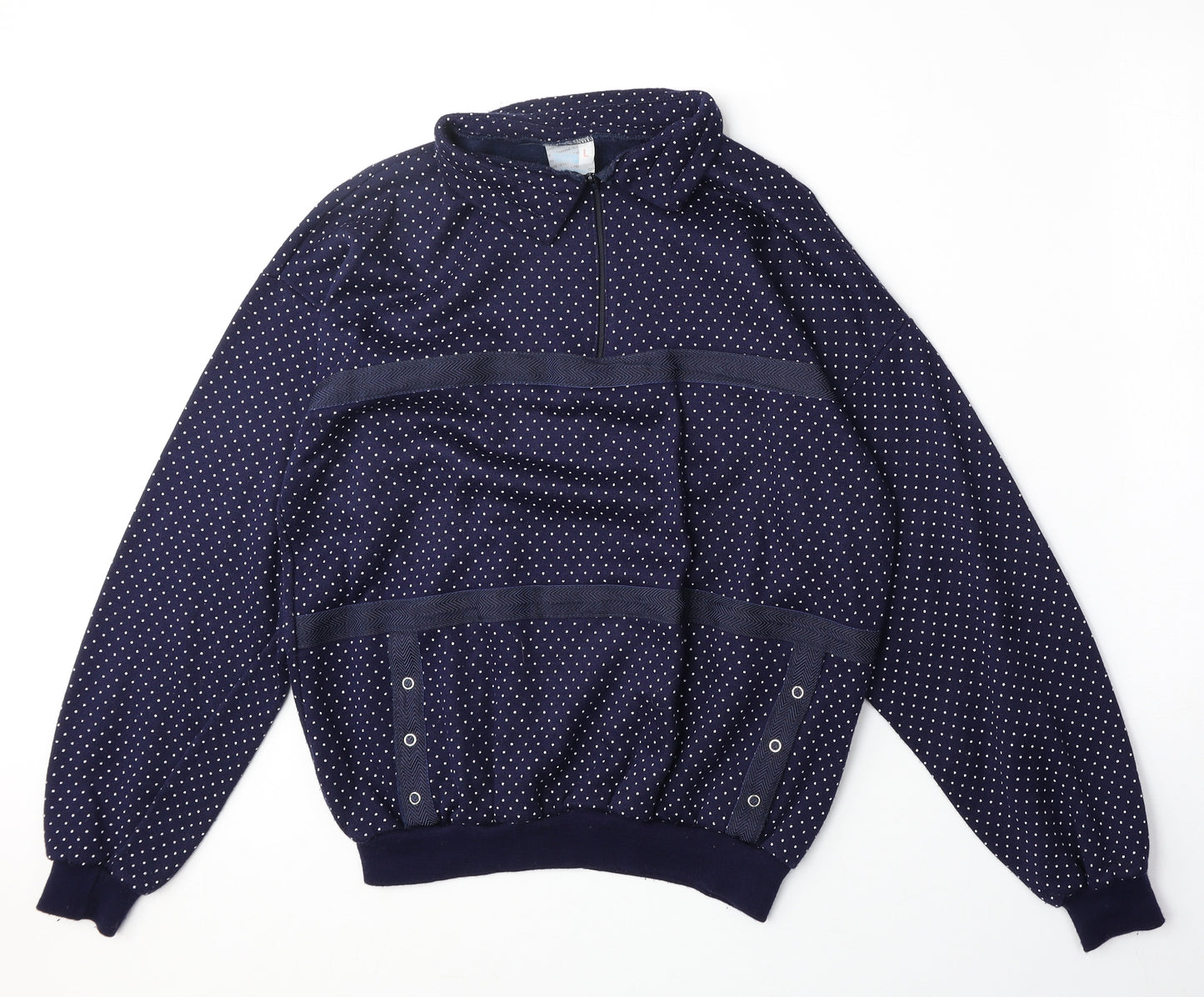 Le Charade Womens Black Polka Dot Cotton Pullover Sweatshirt Size L Zip