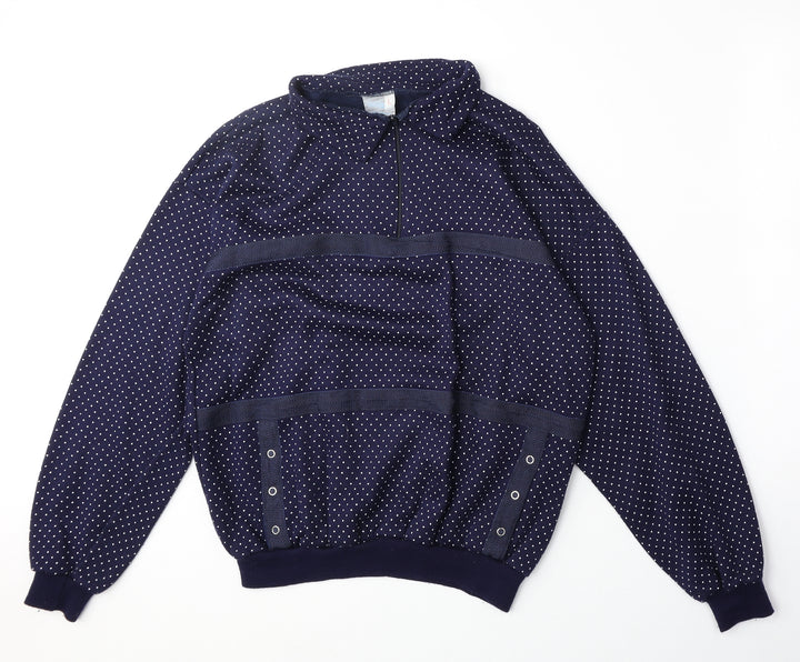 Le Charade Womens Black Polka Dot Cotton Pullover Sweatshirt Size L Zip