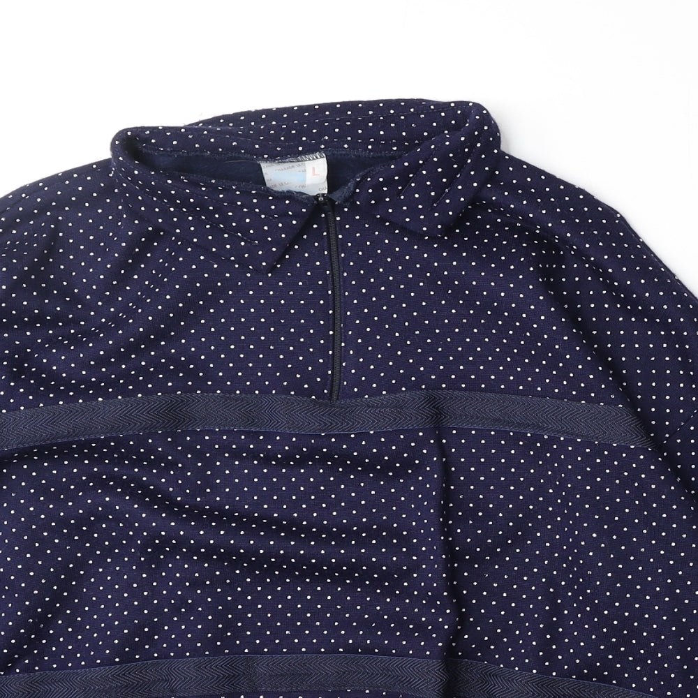 Le Charade Womens Black Polka Dot Cotton Pullover Sweatshirt Size L Zip
