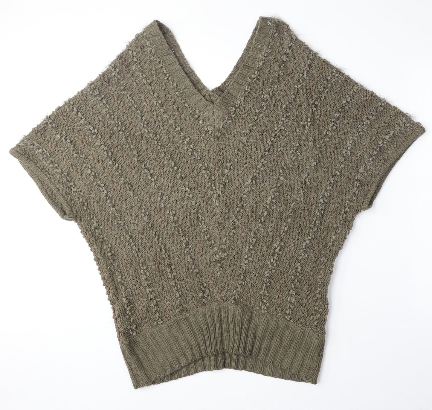 Cozv Womens Green V-Neck Wool Pullover Jumper Size 2XL