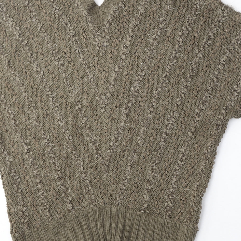 Cozv Womens Green V-Neck Wool Pullover Jumper Size 2XL