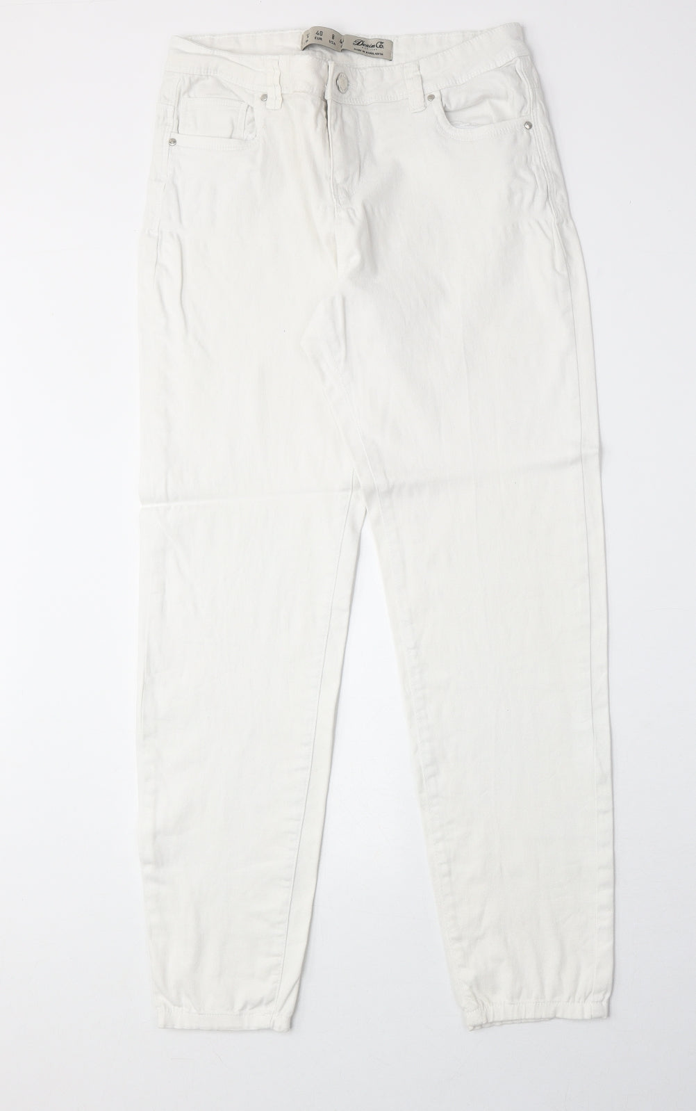 Denim & Co. Womens White Cotton Straight Jeans Size 12 Regular Zip