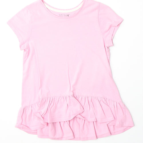 Cynthia Rowley Girls Pink Polyester Basic T-Shirt Size 7-8 Years Round Neck Pullover
