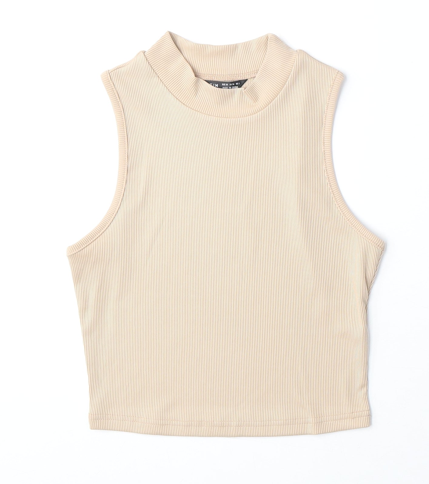 SheIn Womens Beige Polyester Basic Blouse Size XS Mock Neck - Ribbed