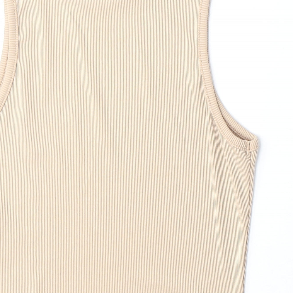 SheIn Womens Beige Polyester Basic Blouse Size XS Mock Neck - Ribbed