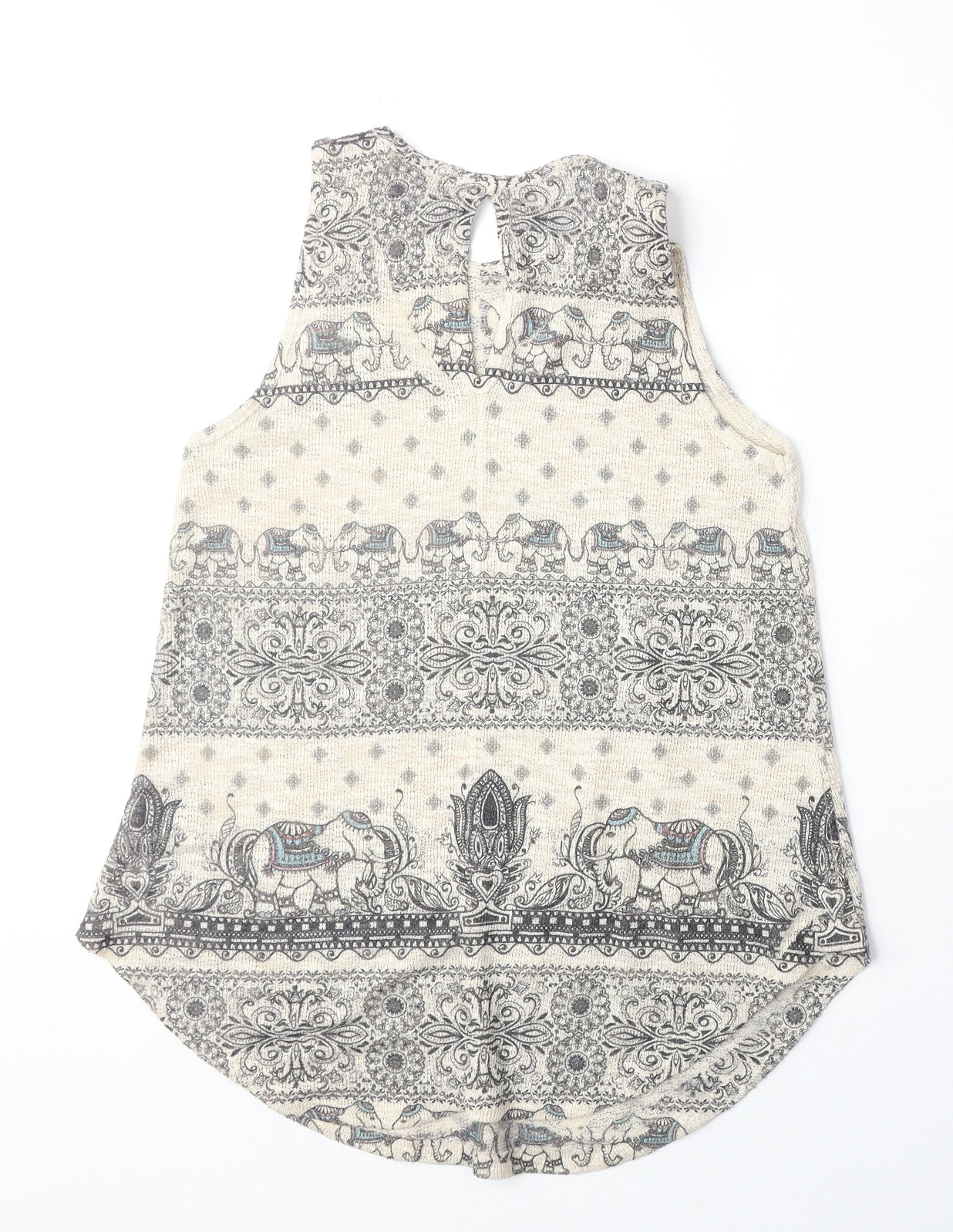 Ginger G Womens Beige Geometric Acrylic Basic Tank Size S Boat Neck - Elephant Print