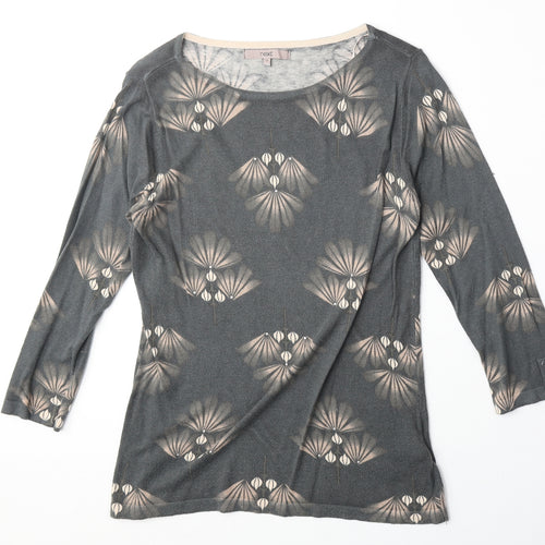 NEXT Womens Grey Geometric Cotton Basic Blouse Size 10 Boat Neck