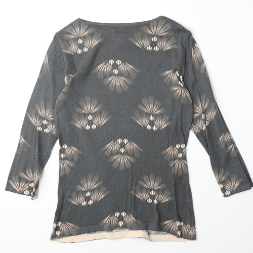 NEXT Womens Grey Geometric Cotton Basic Blouse Size 10 Boat Neck