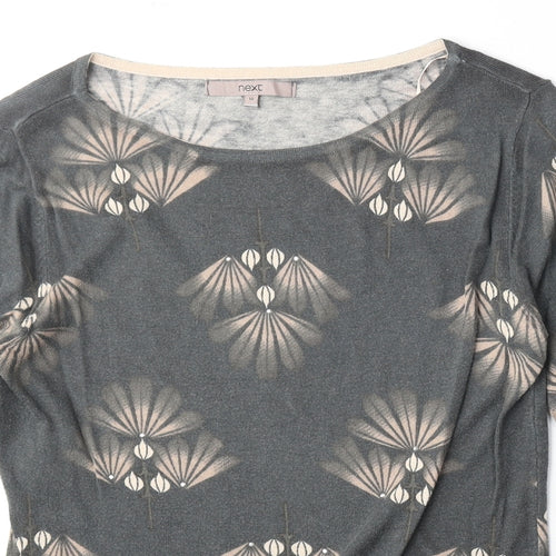 NEXT Womens Grey Geometric Cotton Basic Blouse Size 10 Boat Neck
