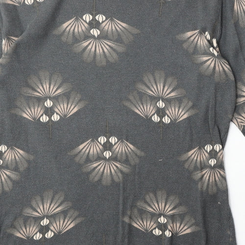 NEXT Womens Grey Geometric Cotton Basic Blouse Size 10 Boat Neck