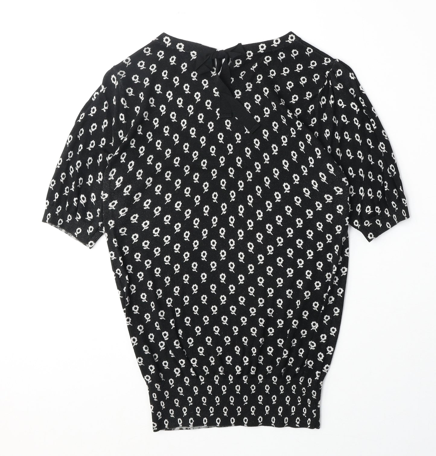 Oasis Womens Black Floral Polyester Basic Blouse Size M Boat Neck