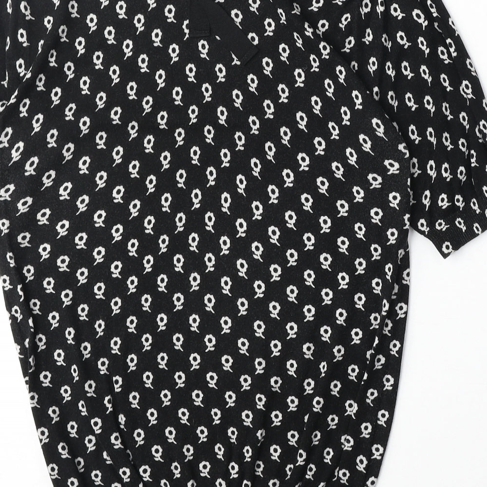 Oasis Womens Black Floral Polyester Basic Blouse Size M Boat Neck